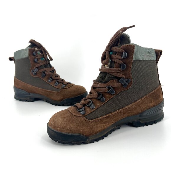 Vintage‎ Tecnica Gore-Tex Brown Hiking Boots With Suede & Canvas Uppers W size 6 - Picture 1 of 11